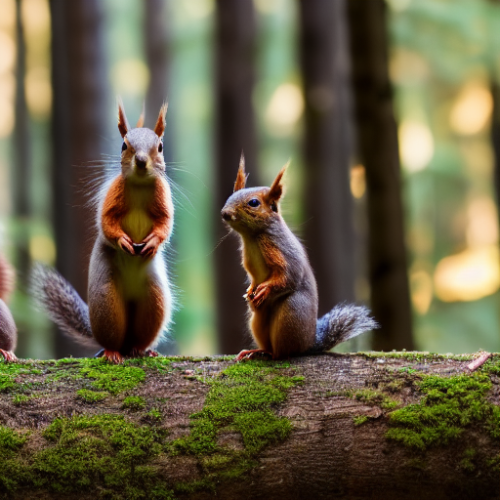 incredibly detailed (cute fluffy brown squirrels )1 (in a forest on a log)1 (f/1.4 50mm 200iso 4k bokeh soft lighting hyperdetailed hd 4k 8k sharp focus highly detailed)1