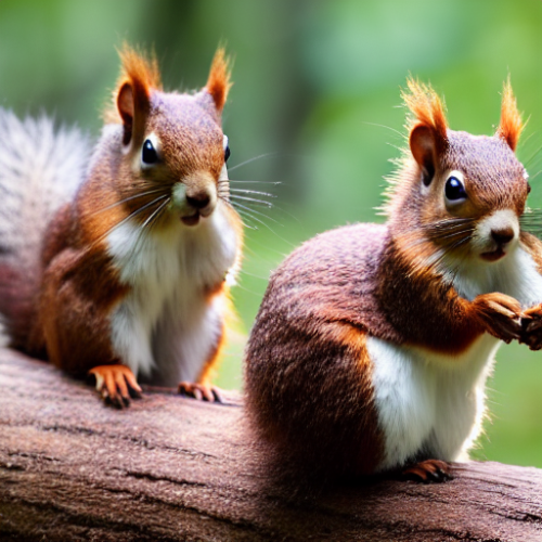 incredibly detailed (cute fluffy brown squirrels )1 (in a forest on a log)1 (f/1.4 50mm 200iso 4k bokeh soft lighting hyperdetailed hd 4k 8k sharp focus highly detailed)1