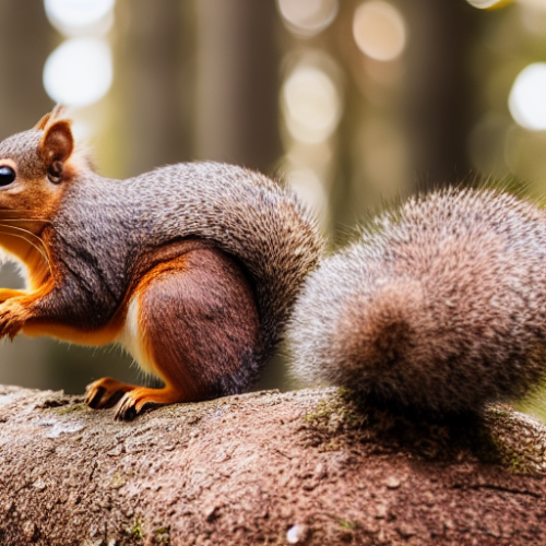 incredibly detailed (cute fluffy brown squirrels )1 (in a forest on a log)1 (f/1.4 50mm 200iso 4k bokeh soft lighting hyperdetailed hd 4k 8k sharp focus highly detailed)1