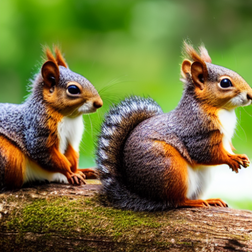 incredibly detailed (cute fluffy brown squirrels )1 (in a forest on a log)1 (f/1.4 50mm 200iso 4k bokeh soft lighting hyperdetailed hd 4k 8k sharp focus highly detailed)1