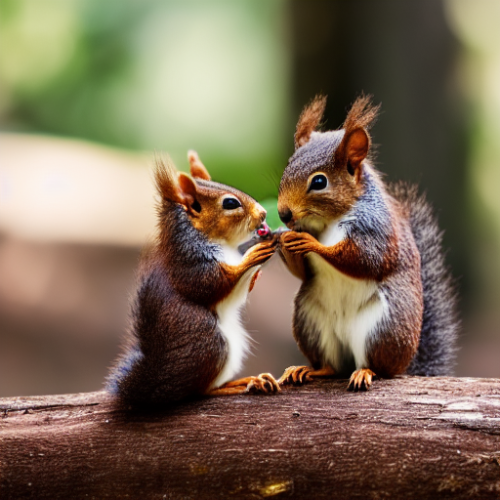 incredibly detailed (cute fluffy brown squirrels )1 (in a forest on a log)1 (f/1.4 50mm 200iso 4k bokeh soft lighting hyperdetailed hd 4k 8k sharp focus highly detailed)1