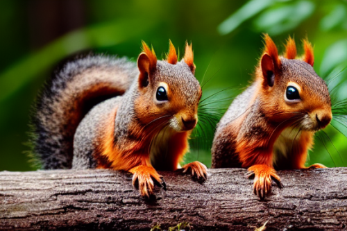 incredibly detailed (cute fluffy brown squirrels )1 (in a forest on a log)1 (f/1.4 50mm 200iso 4k bokeh soft lighting hyperdetailed hd 4k 8k sharp focus highly detailed)1