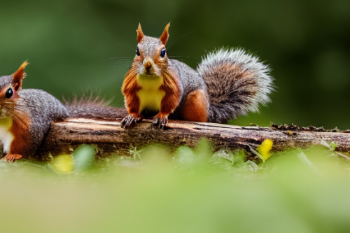 incredibly detailed (cute fluffy brown squirrels )1 (in a forest on a log)1 (f/1.4 50mm 200iso 4k bokeh soft lighting hyperdetailed hd 4k 8k sharp focus highly detailed)1