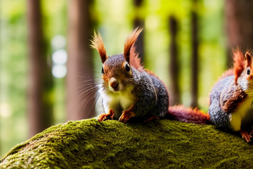 incredibly detailed (cute fluffy brown squirrels )1 (in a forest on a log)1 (f/1.4 50mm 200iso 4k bokeh soft lighting hyperdetailed hd 4k 8k sharp focus highly detailed)1