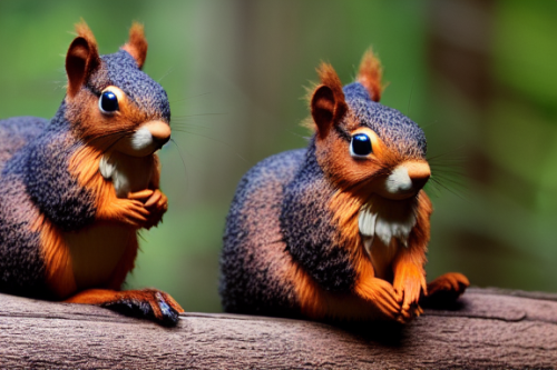 incredibly detailed (cute fluffy brown squirrels )1 (in a forest on a log)1 (f/1.4 50mm 200iso 4k bokeh soft lighting hyperdetailed hd 4k 8k sharp focus highly detailed)1