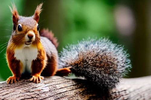 incredibly detailed (cute fluffy brown squirrels )1 (in a forest on a log)1 (f/1.4 50mm 200iso 4k bokeh soft lighting hyperdetailed hd 4k 8k sharp focus highly detailed)1